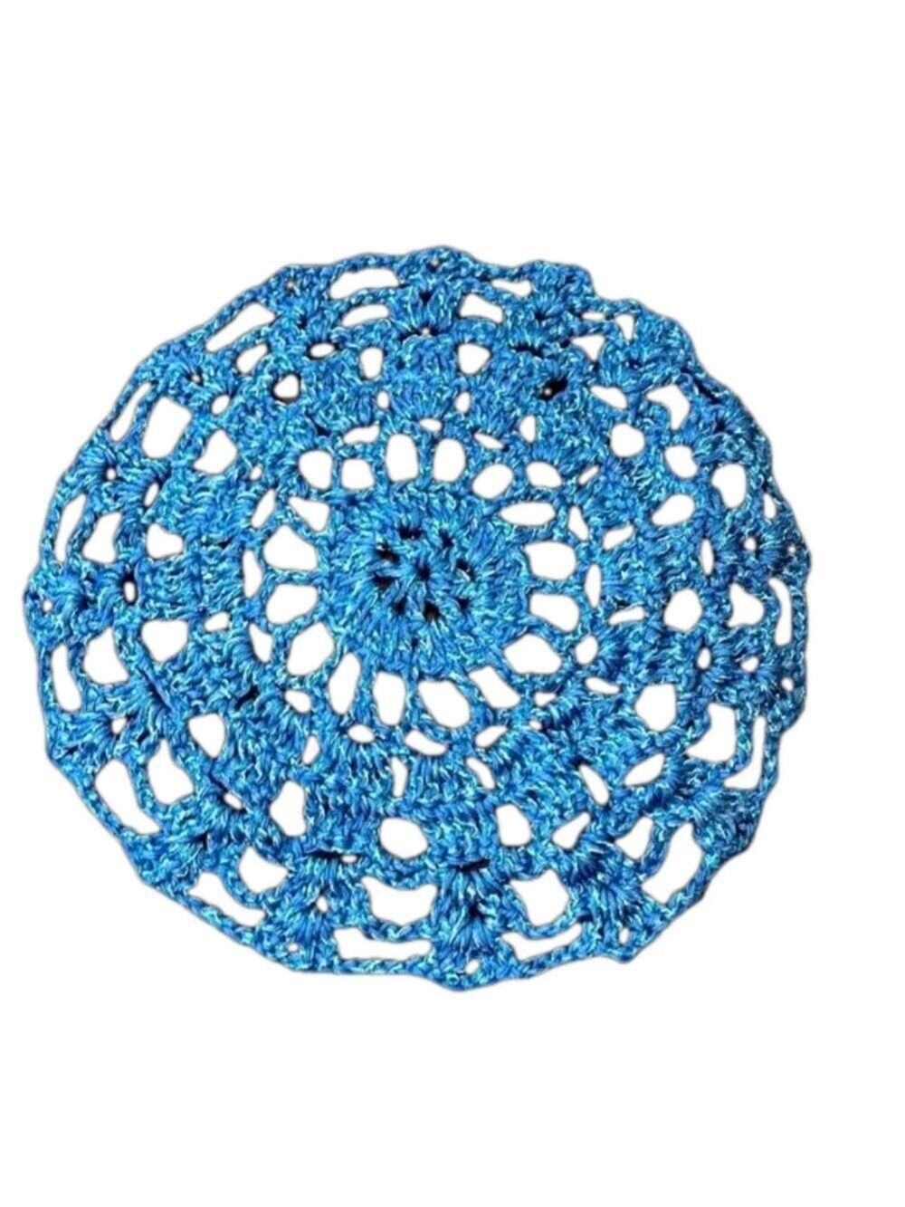 Handmade Metallic Blue Crochet Doily